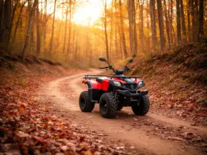 Quad spalinowy dla dzieci na leśnej ścieżce – bezpieczna przygoda terenowa dla młodych pasjonatów motoryzacji