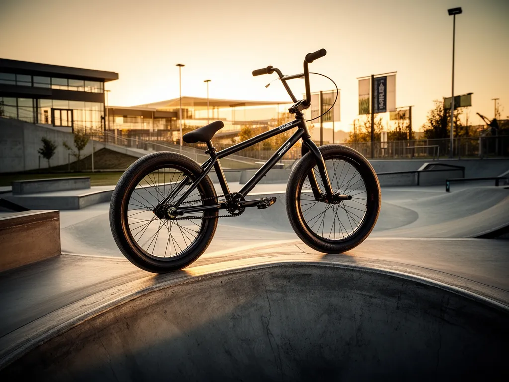 Rower BMX na rampie skateparku – charakterystyczna zwarta konstrukcja i mocne koła