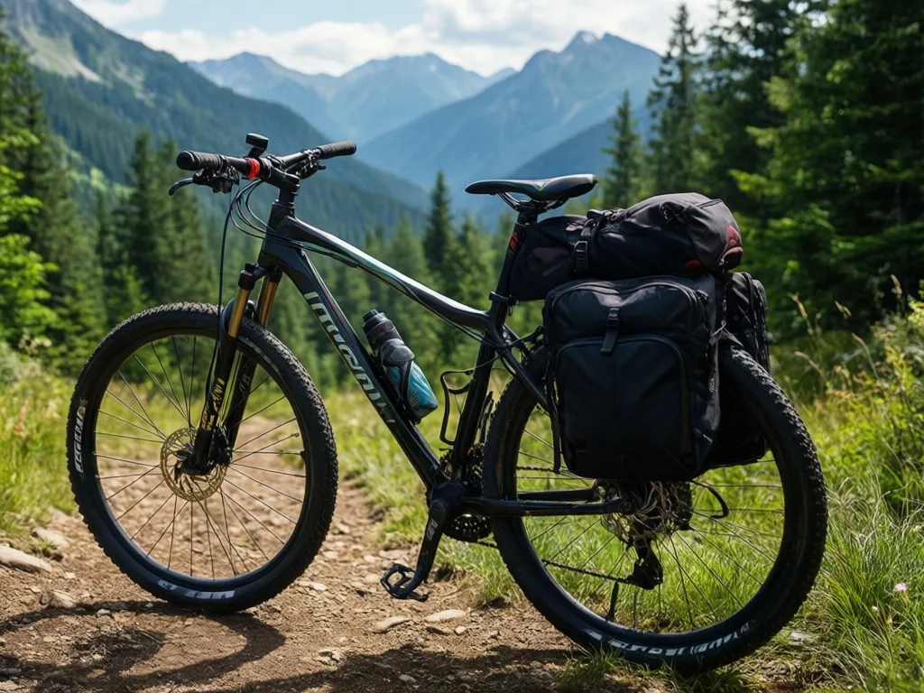 Rower damski trekkingowy zaparkowany na szlaku górskim – idealna konstrukcja do turystyki rowerowej i wypraw