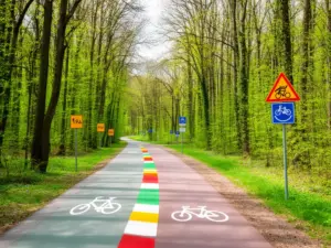 Bezpieczna trasa rowerowa dla dzieci w polskim lesie – idealna do jazdy na rowerze dziecięcym