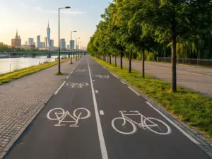 Nowoczesna ścieżka rowerowa nad Wisłą - rowery warszawa oferują setki kilometrów tras dla cyklistów w stolicy