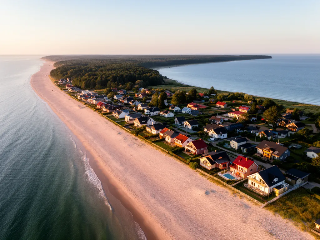 Widok na Sarbinowo z lotu ptaka – miejscowość nadmorska oferująca sarbinowo noclegi blisko plaży nad Bałtykiem