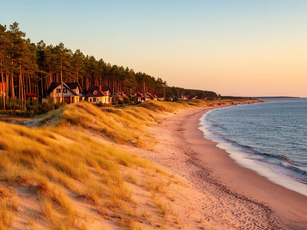 Widok na plażę i wydmy w Sianożętach - idealne miejsce na noclegi nad Bałtykiem w spokojnej okolicy