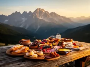 Śniadania Zakopane z widokiem na Tatry – tradycyjne góralskie potrawy na tle szczytów górskich