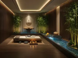 Luksusowe wnętrze spa wrocław z elementami zen, kamieniami do masażu i spokojną atmosferą relaksu