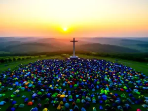 Miejsce spotkań podczas Światowych Dni Młodzieży z namiotami pielgrzymów i krzyżem