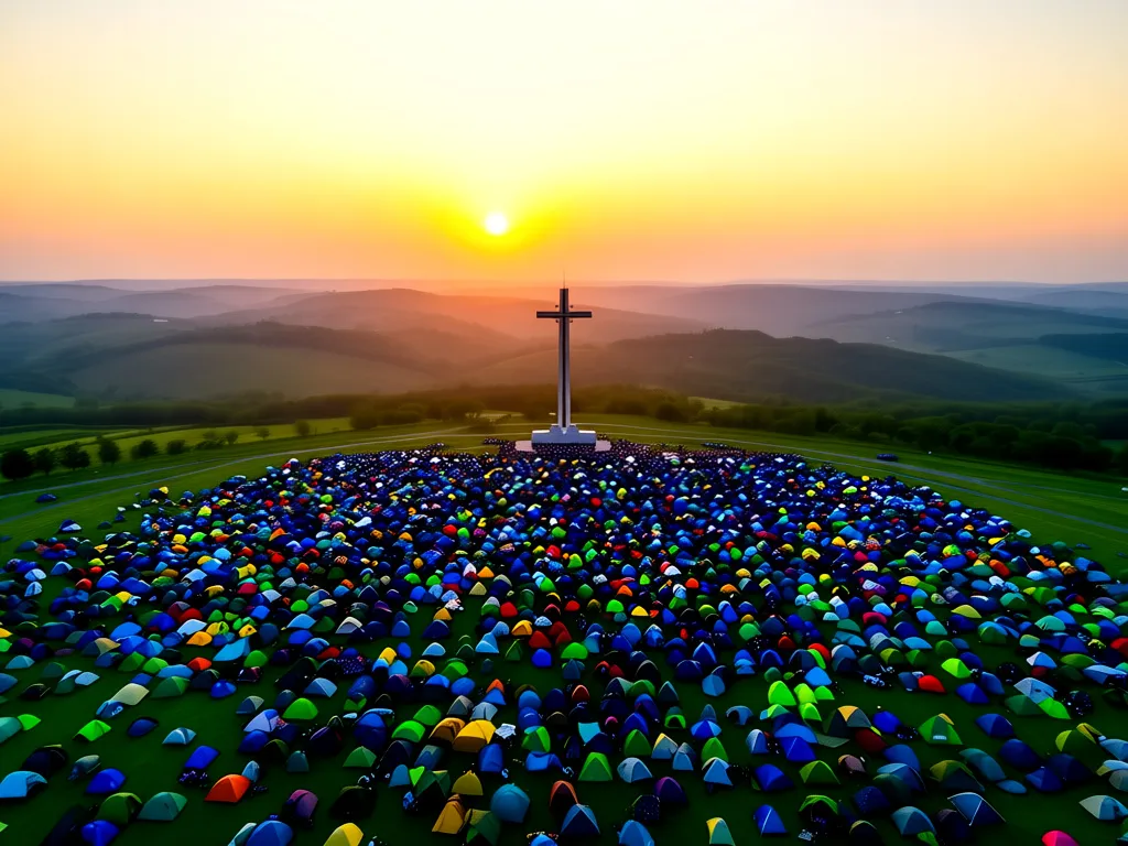 Miejsce spotkań podczas Światowych Dni Młodzieży z namiotami pielgrzymów i krzyżem