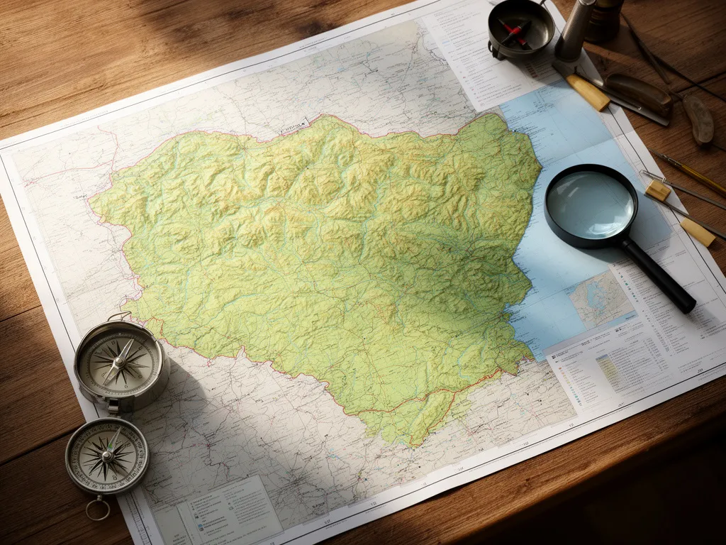 Szczegółowa mapa Polski rozłożona na stole z kompasem i lupą do planowania podróży