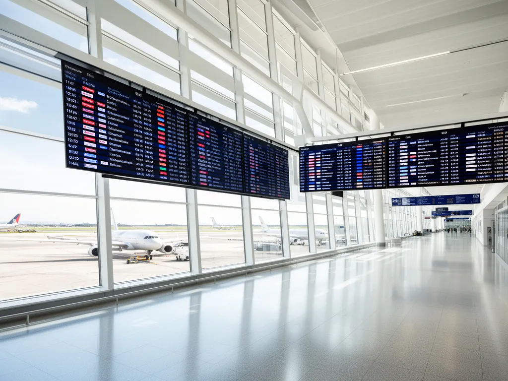 Nowoczesny terminal lotniska z widokiem na samoloty - symbol taniego latania i dostępnych podróży lotniczych po Europie