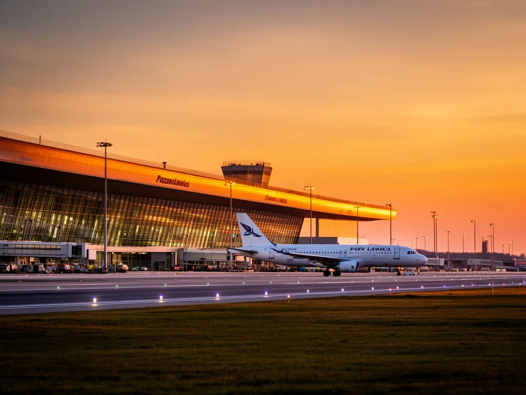 Nowoczesny terminal lotniska Ławica w Poznaniu oferujący tanie loty z Poznania do destynacji europejskich