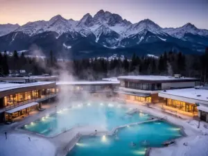 Termy zakopiańskie bilety - kompleks basenów termalnych z widokiem na Tatry w tle