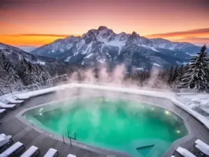 Baseny termalne Zakopane zimą z parującą wodą na tle ośnieżonych Tatr – thermal baths zakopane