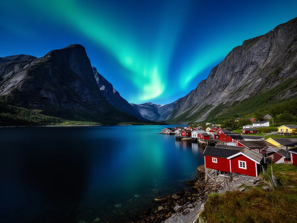 Norweski fiord z tradycyjnymi domkami - symbol kraju dla którego pracuje tłumacz norwesko polski