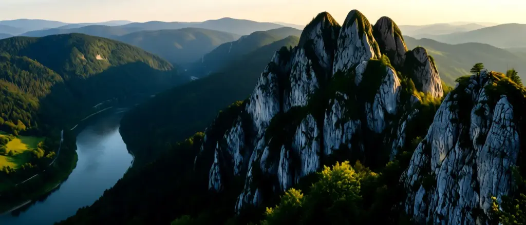 Widok na szczyt Trzy Korony w Pieninach - popularna trasa górska dla turystów z psem, panorama Dunajca