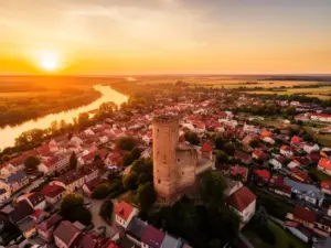 Zamek w Uniejowie nad rzeką Wartą - popularne miejsce przy wyborze noclegów w Uniejowie