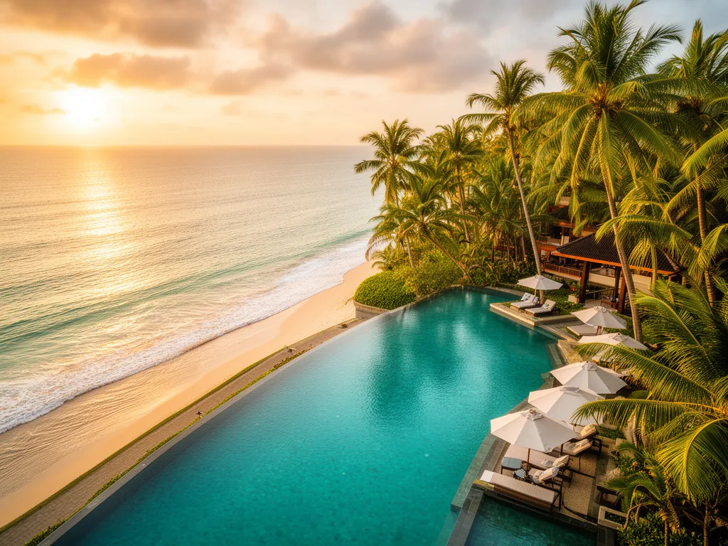 Luksusowy basen hotelowy z widokiem na ocean - idealne wakacje Bali all inclusive w tropikalnym kurorcie