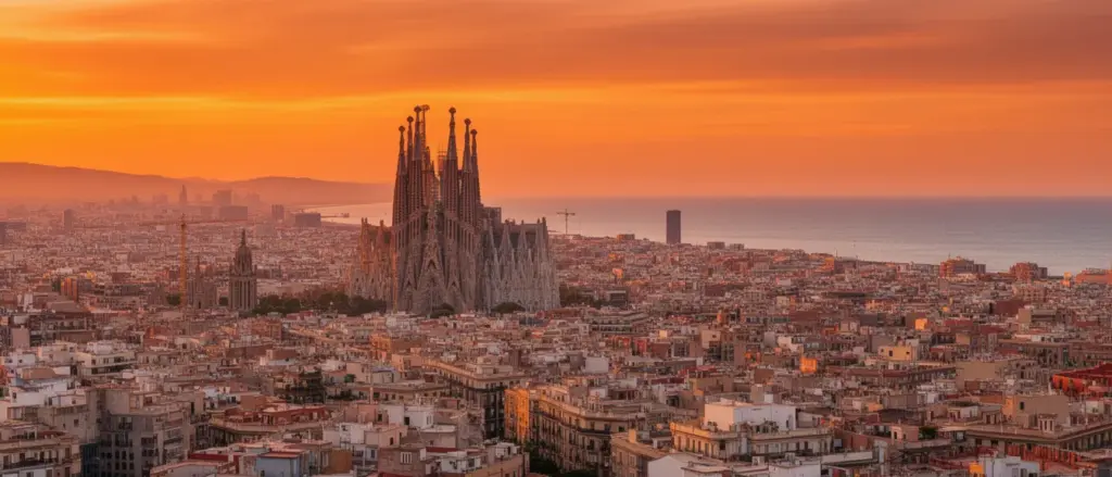 Panorama Barcelony z Sagradą Familią i wybrzeżem Morza Śródziemnego - wakacje pl barcelona