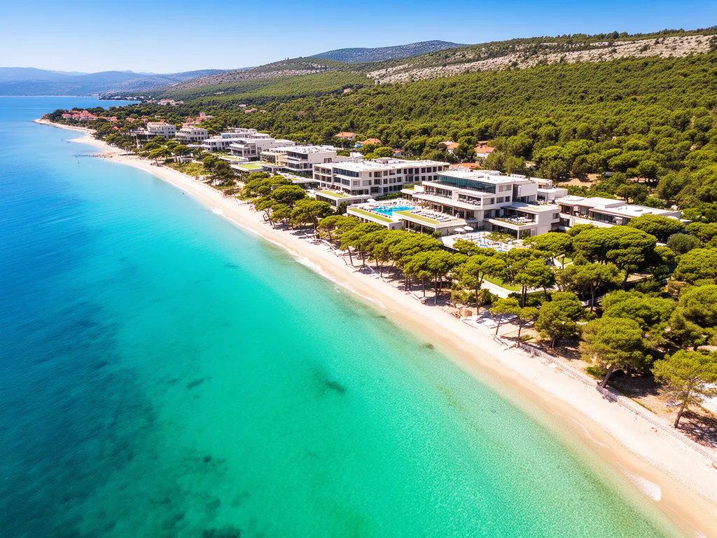 Widok na chorwackie wybrzeże Adriatyku idealne na wakacje pl chorwacja all inclusive z plażą i hotelem