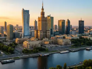 Panorama Warszawy z Pałacem Kultury i wieżowcami - lokalizacje hoteli warszawa hotel w centrum stolicy Polski