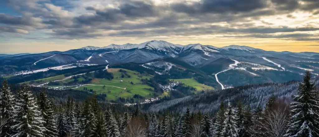 Panorama Wisły z widokiem na góry Beskidy - idealne miejsce na pobyt w hotelu górskim