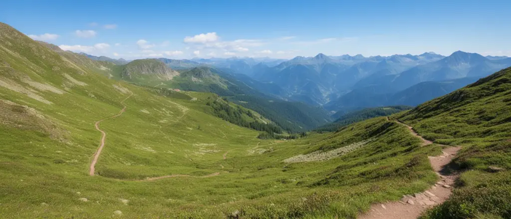 Malowniczy górski szlak idealny na wycieczki - panorama zielonych dolin i szczytów