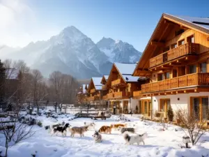 Zakopane noclegi z psem - pensjonat w Tatrach z ogrodem dla zwierząt na tle górskich szczytów