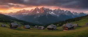 Zakopane noclegi ze śniadaniem - widok na Tatry i tradycyjne góralskie domy w malowniczej scenerii górskiej