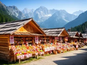 Tradycyjne stragany targowe w Nowym Targu z widokiem na Tatry - zakopane targowica jako centrum handlu regionalnego
