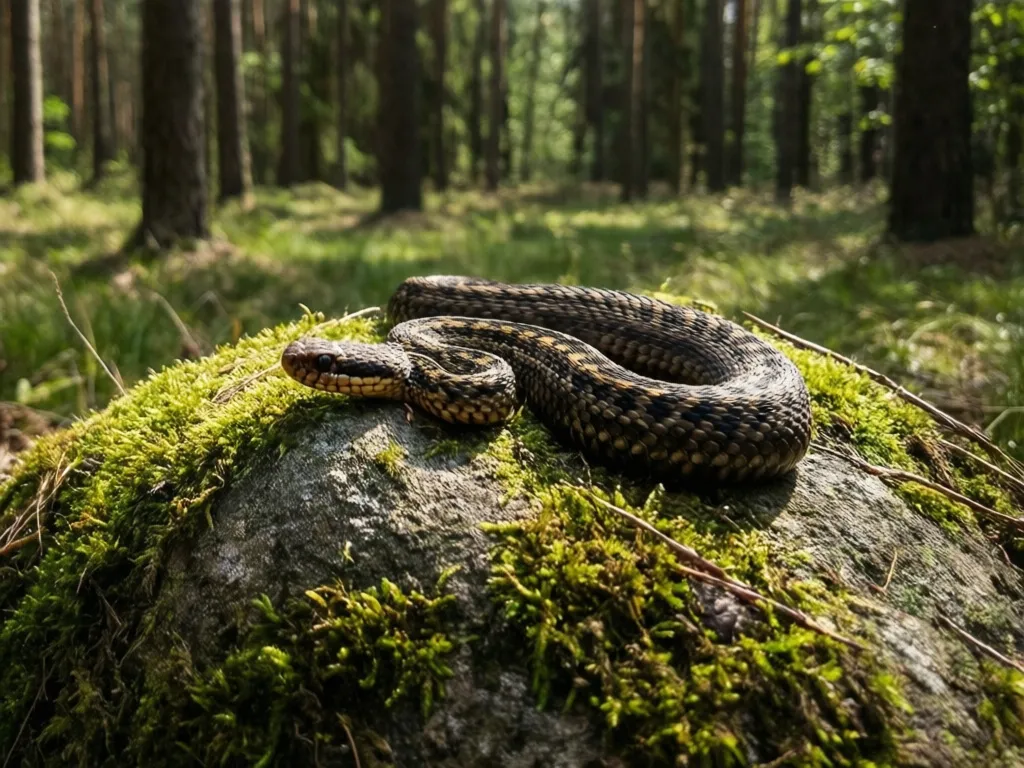 Żmija zygzakowata w naturalnym środowisku leśnym – jedyny jadowity wąż żmija w Polsce
